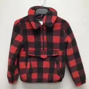 Urban Republic Girls Jacket Red Black Check Pockets Long Sleeve Collar M 10/12