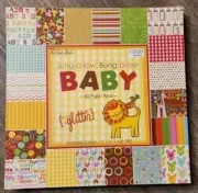 The Paper Studio Scrapbook Paper Jungle Baby Theme with Glitter 60 Pieces