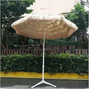 Beach Straw Parasol Umbrella， 220CM Outdoor Straw Umbrella with Triangular Base， Umbrella for Garden Pool Patio，