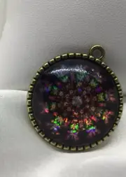 Kaleidoscope~ Tree Of Life Glass Cabochons 1" Bonze Bezel Pendant New 1323