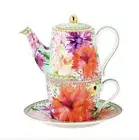 Maxwell Williams Teas & C'S Dahlia Daze Teapot Cup Infuser 340ml Sky Gift Boxed