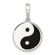 Sterling Silver Rhodium-Plated Enameled Yin Yang Pendant