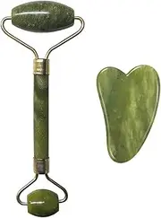 Natural Jade Roller Face Massager Real Stone Gouache Scraper Facial Massager Jade Roller Guasha Massage Board (Color : 2PCS Type A)