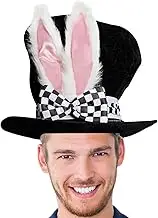 Bunny Hat Black - Velvet Rabbit Hat | White Rabbit Costume, Easter Bunny Ear Hat for Adults, Mad Hatter Rabbit Plush Hat for