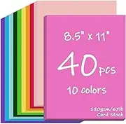 40 Sheets Colored CardStock, 180gsm/65lb 10 Colors Cardstock Print Paper 8.5 x 11 Inches, Double Sided Printed Card Stock Paper for Scrapbook School Office Printing DIY Craft