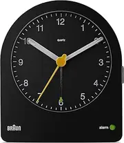 Braun Classic Analogue Alarm Clock with Snooze and Continuous Backlight, Quiet Quartz Movement, Crescendo Beep Alarm in Black, Model BC22B.