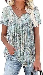 [Rainoop] Women's Plus Size Tops Blouses Short Sleeve Shirts Lace Pleated Tunic Tops M-4XL