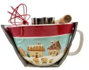 Pastel Blue Gingerbread Village Mixing Bowl Rolling Pin Spoon Cookie Cutters