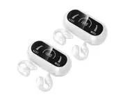 Biwiti 2Pcs Wireless Bluetooth Headphones Ear Clip Bone Conduction Earphones Sports Earbuds With LED Power Display Charging Case -White