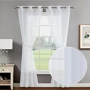 Creative Home Ideas Rosemary 38" x 108" Sheer Curtain | Light Filtering Window Drapes | Grommet Header | Set of 2 Panels with 2 Tiebacks | White