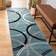 Modern Wavy Circles Design Runner Rug 2' X 7' 2" Blue