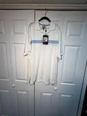 Adidas XXL ClimaCool White with Blue Stripes, UPF 15+ Cool Max Golf Shirt