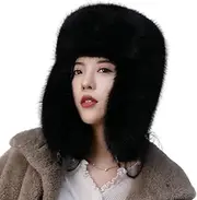 [Generic] Warm Faux Fur Trapper Hat for Women Men Winter Fluffy Ushanka Hat Outdoor Ski Ear Protection Beanie Hat with Buckle