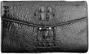 [Generic] Authentic Exotic Alligator Skin Magnetic Snap Businessmen Envelop Clutch Purse Genuine Crocodile Leather Male Large Card Bag, Black, 28cm(Length) x 17.5cm(Height) x 4.5cm(Deep)