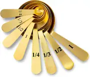 Measuring Cups and Spoons Set 8 Piece. Includes 4 Gold Easy to Read Stainless St