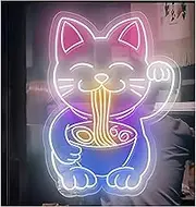 Sign Lamp Lucky Cat Neon Sign Ramen For Bar Restaurant Coffee Shop Wall 60X59cm(B)