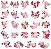Hungdao 24 Pcs 5D DIY Diamond Sticker Painting Creative Sticker Kids Painting Kits Resin Rhinestone Gem Art Kits for Kids Adult Activity New Year Party Gifts(Axolotl)