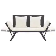 2-In-1 Convertible Garden Bench Day Bed With Cushion Poly Rattan Outdoor Lounger