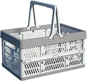 Portable Storage Crate, Plastic Storage Baskets for Organizing, 34L Collapsible Shopping Basket, Foldable Picnic Basket with Handles, Stackable Car Milk Dairy Container (Gray, Extra Large)