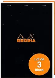 Rhodia 182019AMZC Pack of 3 Stapled Notepads Header No.18 Black/Orange A4 (21 x 29.7 cm) 80 Detachable Sheets, Small Squares 5 x 5, Clairefontaine White Paper 80 g/m²