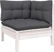 Garden Corner Sofa with Cushions White Solid Pinewood Outdoor Furniture Patio Set