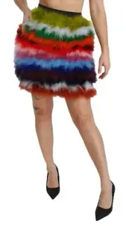 Dolce&Gabbana Women Multicolor Skirt Turkey Feather Striped Fluffy Mini Bodycon