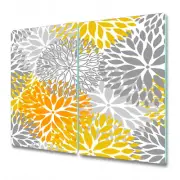 Glass Worktop Saver Kitchen Chrysanthemum Flowers Soft Floral Yellow & Gray