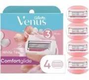 NEW Gillette Venus White Tea Comfortglide Womens Razor Blade 4 Refill Cartridges