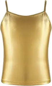[Sxiwei] Kids Girls Shiny Metallic Sequin Color Camisole Tank Top Ballet Dance Stage Performance Tee Shirts