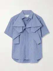 [Sacai] Sacai - Draped Striped Cotton-poplin Shirt - Blue - 3 3 Blue
