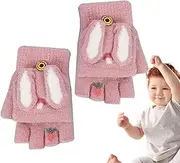 [Acunny] Fingerless Gloves for Toddlers, Fingerless Kids Gloves with Mitten Cover - Fingerless Mittens for Toddlers with Rabbit Ears | Fingerless Girls Gloves