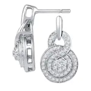 10kt White Gold Womens Round Diamond Concentric Circle Cluster Earrings 1/2
