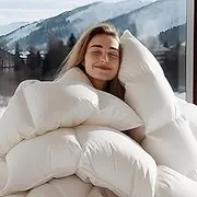 Wellos Goose Feather Down Comforter Queen Size - 900+ Fill Power Medium Warmth Duvet Insert for All Season + 1200TC Cotton Blend + 8 Corner Tabs + 3D Baffle Box - Queen 90 X 90