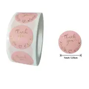 2.5cm Round Baby Pink Wheat Wreath Thank You Gold Print Stickers 50pk