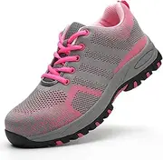 [Dajingkj] Women Steel Toe Shoes for Work Lightweight Breathable Safety Shoes Anti-Smash and Anti-Puncture Work Sneakers