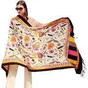 ANYYOU 100% Merino Wool Beige Neck Wrap Silk Satin Large Winter Scarf Pashmina Shawl Bandana Perfect For Women Ladies Fashion Style