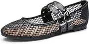 [Trary] Ballet Flats for Women,Mesh Mary Jane Shoes,Double Buckle Strap Spring Summer Shoes Comfortable Dressy