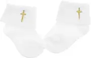 BESTYASH 1pair Year Old Christening Socks Cross Soft Cotton Turn Baptism Footwear for Boys and Girls Antislip Design for Safety While Learning to Walk