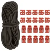 10 Yard Elastic Cord with Plastic Cord Locks, Spring Toggle Stopper, Brown