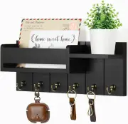Key Holder Wall Mount - Decorative Key Rack and Mail Organizer with 6 Key Hooks