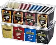 Lifewit 2 Pack Plastic Stackable Tea Bag Organizer, Divided Storage Bin Box for Kitchen Cabinets, Countertops, Pantry, Hold Coffee Pods, Sugar Packets, Condiments, 8 Sections