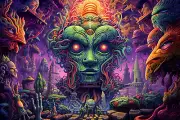 Psy DMT Alien, UV tapestry, Blacklight Reactive, Psychedelic Wall Hanging