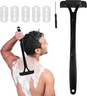Men's Back Razor with 5 Blades, Foldable Body Razor for Back Shaving, Ergonomic Handle, Wet & Dry Use, Removable Razor for Effective Shaving, Body Hair Trimmer for Men