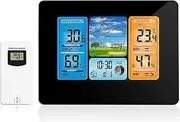 Indoor Outdoor Thermometer Weather Station with Atomic Clock, HD Color Display, Temperature and Humidity Monitor, Accurate Thermometer for Home, Patio, Garden