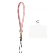 1 Pcs Phone Lanyard, Detachable Wrist Strap Glitters with Phone Patches, Pink