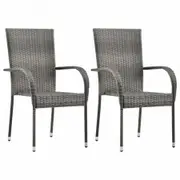 Stackable Outdoor Chairs 2 pcs Grey Poly Rattan