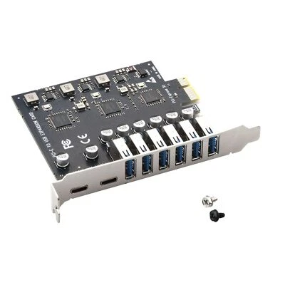 Expansion Card PCI-E to 8-Ports USB 3.2 Gen1 Controller Type C 5Gbps Adapter