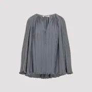 [Lanvin] Lanvin-Grey Pleated Polyester Blouse-Donna 36 FR