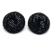 20 Black Resin Round Flatback Dotted Rhinestone Cabochon Gems 20mm(3/4")