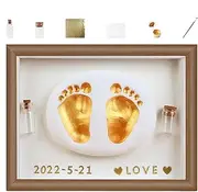 Baby Handprint Kit - Handprint and Footprint Making Kit, Wooden Art Photo Frame,Fetal Hair Collection Bottle, Handmade Baby Keepsake, Safe Paint for Dad